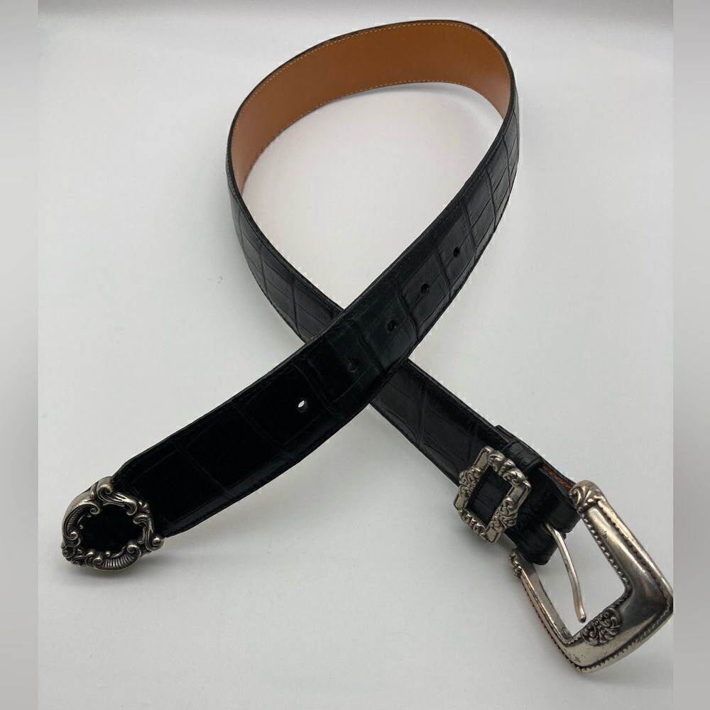 Brighton 1993 Vintage Silver Details Size M 43003 Black Leather Belt - Picture 5 of 12